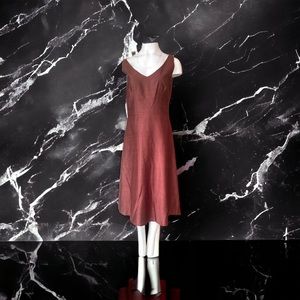 Lynn Lugo Women’s cocktail 100% Raw Silk V neck dress size chocolate made in USA